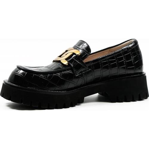 GUIDIBASIC 2021 Autumn New British Style Women Platform Shoes Genuine Leather Thick-Heel Pedal Shoes Ladies Casual Shoes