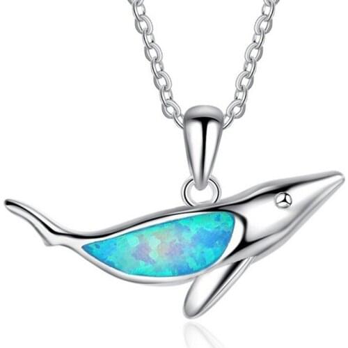 Blue Imitation Opal Stone Choker Necklaces Fashion Dolphin Whale Shark Chain Pendant Necklace for Women Boho Jewelry 2021