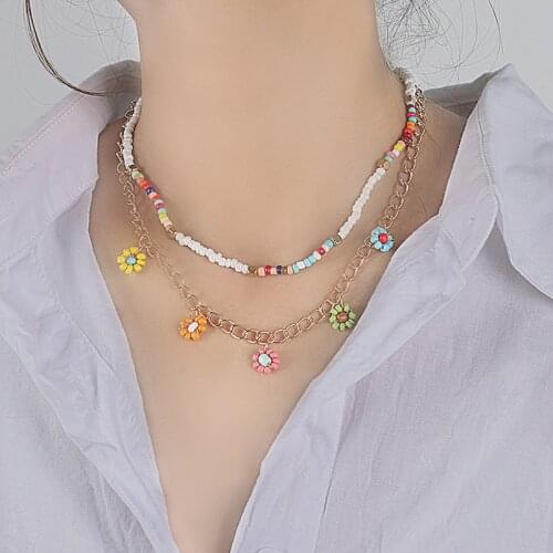 Color Retro Bohemian Beaded Necklace Womens Gold 2 Layer Necklace Jewelry Party Gift Wholesale 2021 New