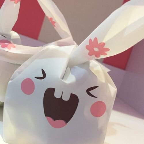 New Cute Bunny Cookies Bag Rabbit Ear Plastic Candy Gift Bag Box 50pcs Holloween Wedding Decoration Christmas Party Supplies