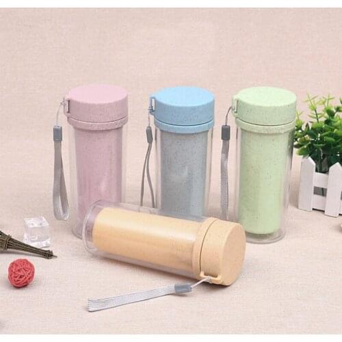 Straw wheat incense double layer PP plastic hand Water Bottles creative kitchen bar table supplies insulation Water Bottle
