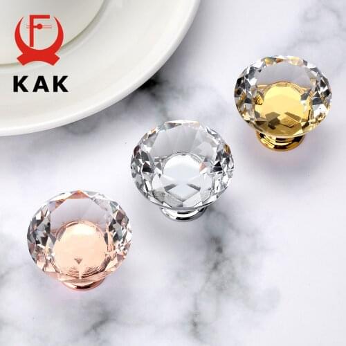 KAK 40mm Diamond Shape Crystal Glass Knobs Cupboard Pulls Drawer Knobs Kitchen Cabinet Handles Furniture Handle Hardware