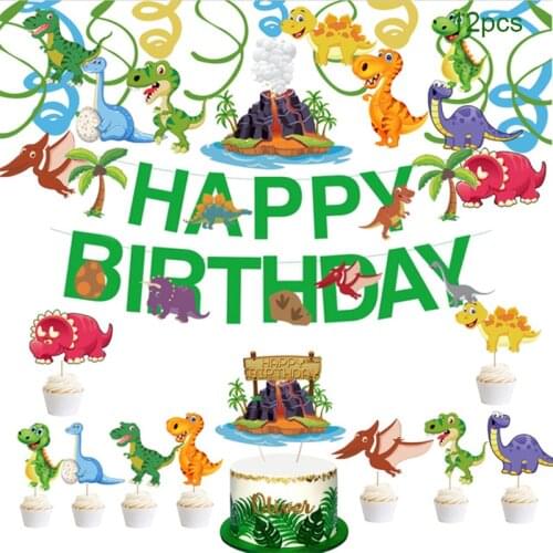 Happy Birthday Banners Dinosaur Party Cake Decor Jungle Safari Dino Party Supplies Kids Birthday Party Decoration Babyshower