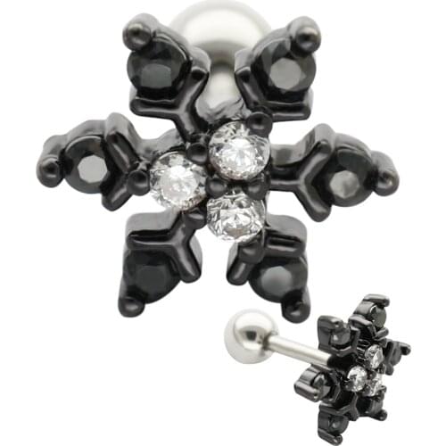 JHJT 16G Cartilage Earrings G23 Titanium Snowflake Cartilage Helix Tragus Stud Earrings Piercing for Women Body Jewelry