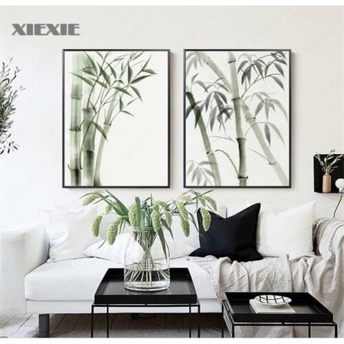Chinese Style Modern Simple Bamboo Canvas Painting Green Plant Wall Pictures for Living Room Garden Decoration Painting Art