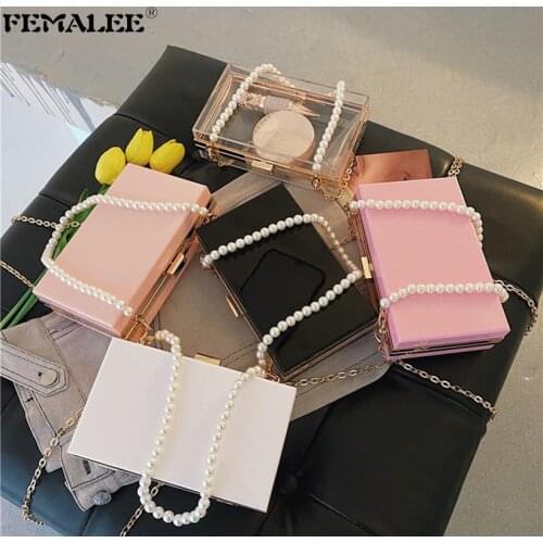 Summer Pearl Handle Pvc Women Handbags Trendy Designer Box Shaped Shoulder Purses 2021 New Fashion Ladies Chains Messenger Bolsa