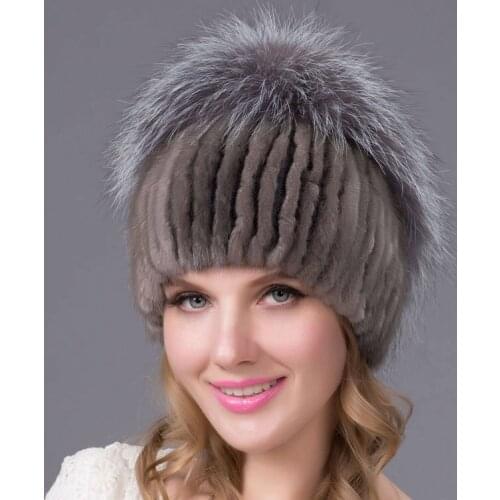 Warm Winter Fur Hat Leather Suede Straw Hat Fox Fur Ball Cap Knit Hood Female Fur Headdress Hat Head Cap DHY-19