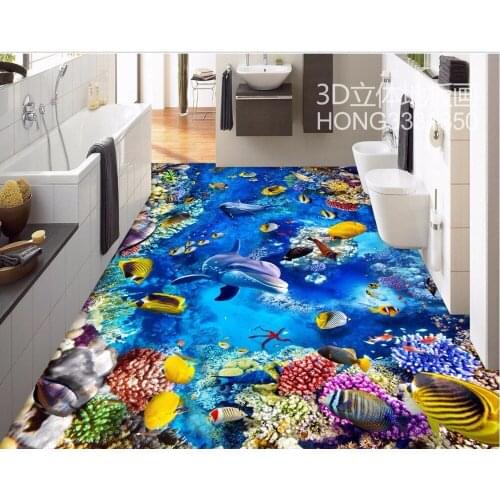 3d flooring Underwater World Dolphin Coral 3D Floor waterproof wallpaper for bathroom wall 3d floor painting wallpaper