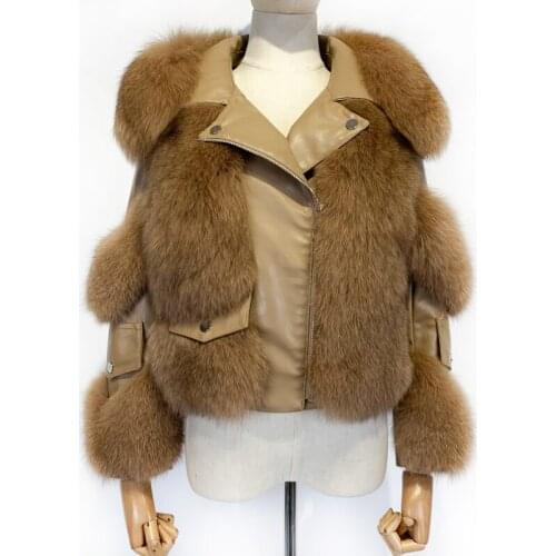 Womens Real Fox Jacket Office Lady Natural Fur Coat 2021 FW Stylish Fluffy Outwear