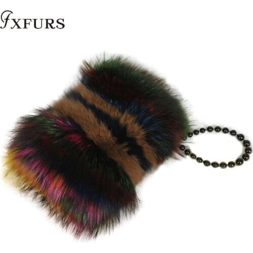 2020Women Luxury Real Fox Fur Handbags with Raccoon Fur Bags Women Fashion Winter New Bead Crossbody Single Shoulder Colorful