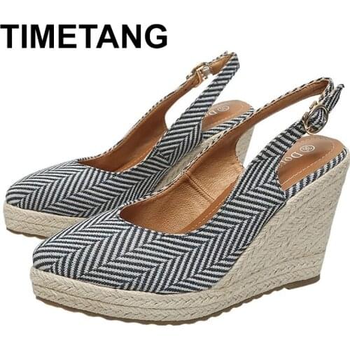 TIMETANG women wedge shoes pointed toe high heels platform Mary Jane office lady pumps slingback party espadrilles cute shoes