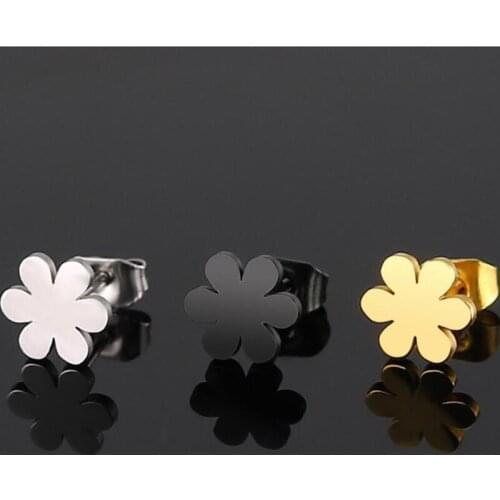 1 Pair Punk Stainless Steel Stud Earring Flower Push Back 0.8mm Fashion Rose Flowers Earring Barbell Body Piercing Jewelry
