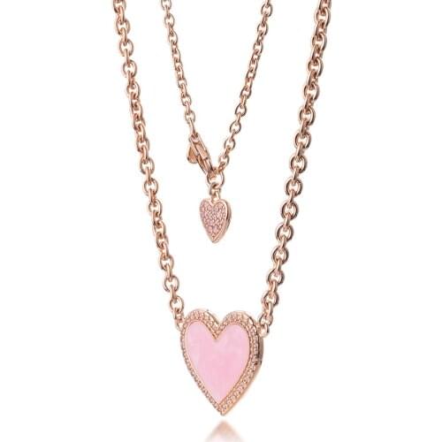 2021 Valentines Day Pink Swirl Heart Collier Necklace & Pendant 925 Sterling Silver Jewelry Necklace For Woman Elegant Fashion