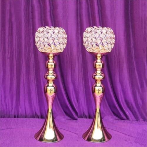 42cm Tall Gold Crystal Candelabra Candle Holder Flower Stand Table Centerpiece