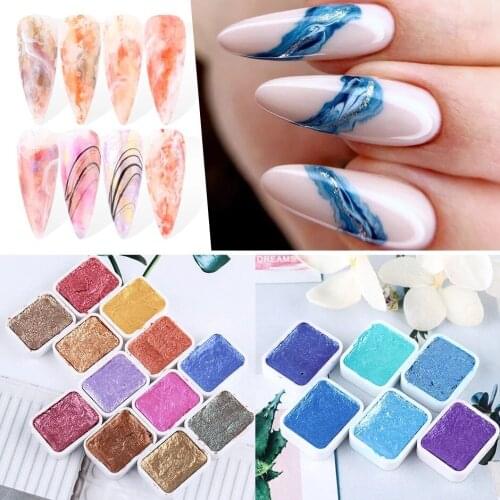 9 nail art glitter solid metal pearlescent watercolor blooming Japanese pigments nail blooming painting Nail Decoration