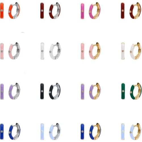 Aide 925 Sterling Silver Gold Colorful Enamel Hoop Earrings For Women Clear Zircon Piercing Pendientes Ohrringe Earring Jewelry