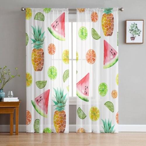 Watercolor Pineapple Watermelon Lemon Orange Sheer Curtains for Living Room Modern Bedroom Voile Tulle Curtain Window Drapes