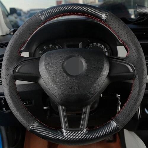 Car Products DIY Black Non-slip Carbon Fiber Leather Car Accessories Steering Wheel Cover For Skoda Octavia Speedy Moved Kodiaq