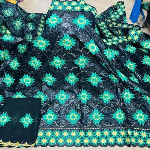 Basin riche fabric African bazin riche fabric with brode 2021 Latest fashion embroidery bazin lace fabric with net lace 7 yards