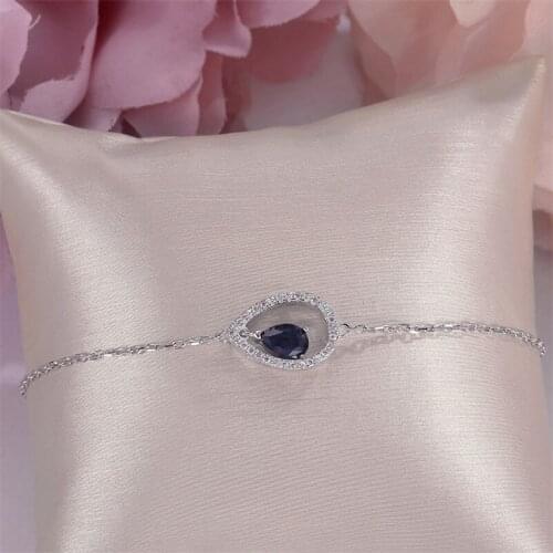 Real 100% Natural Sapphire Bracelets for Women Fine Jewelry 1.5X1.1CM 925 Silver Blue Water Drop Gemstone Charm Bracelet CCHI036