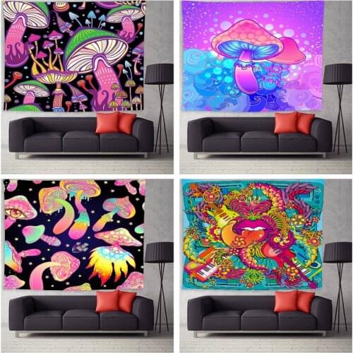 Colorful Glowing Mushroom Wall Hanging Tapestry Blanket for Home Decor Background Cloth Abstract Style Tapestries Decor