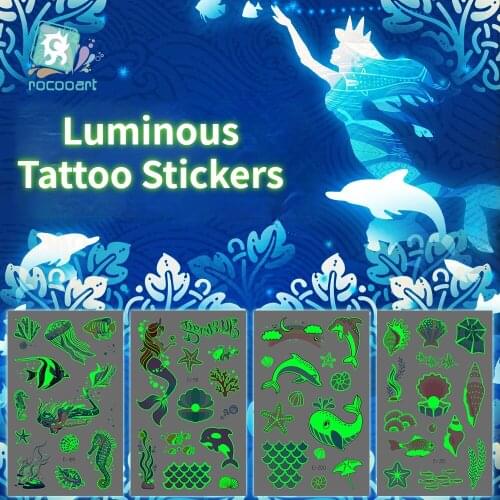 Childrens Tattoo Stickers Waterproof Decals Body Art Face Ocean Mermaid Unicorn Cartoon Halloween Luminous tatto Stickers