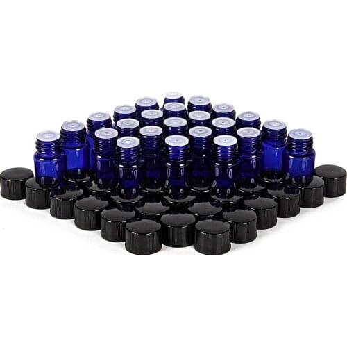 Travel Pocketable Blue Amber 2 ml (5/8 Dram) Glass Bottles with Orifice Reducers and Black Caps 24pcs/lot P119