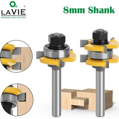 LAVIE 2pcs 8mm Shank Joint Assemble Router Bits Tongue & Groove T-Slot Milling Cutter for Wood Woodwork Cutting Tools MC02121