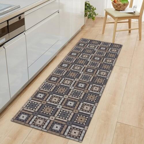 Geometric Door Mat Floor Mat Boho Brown Wooden Stripe Plaid Doormat Kitchen Carpet For Living Room Anti-Slip Kitchen Rug Carpet
