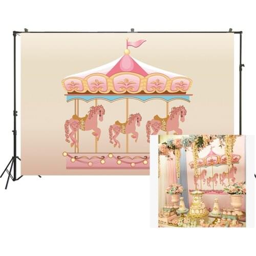 HUAYI Photography Backdrop Birthday Baby Shower Photo Background Pink Girls Carousel Newborns Studio Photo Booth Backdrop W-2260