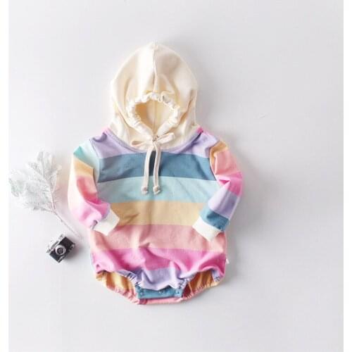 Colorful stripe romper baby girls cotton long sleeve bodysuit for kids overalls children hooded pajamas barboteuse Babyspielanzu