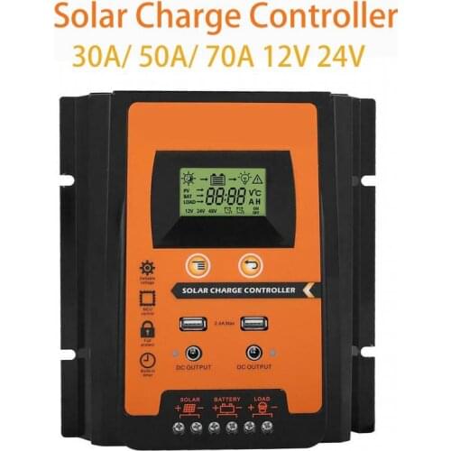 MPPT/PWM Solar Charge Controller 12V 24V Solar Panel Battery Regulator 2 USB Port LCD Display 30A 50A 70A Portable Dropship New