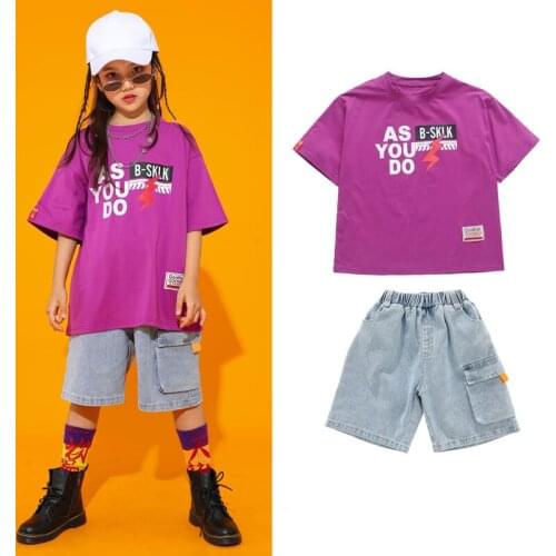 Printing Jazz Dance Costumes Kids Loose Hip Hop Practice Dancing Wear Performance Clothing Street Dance Rave Clothes DC4813