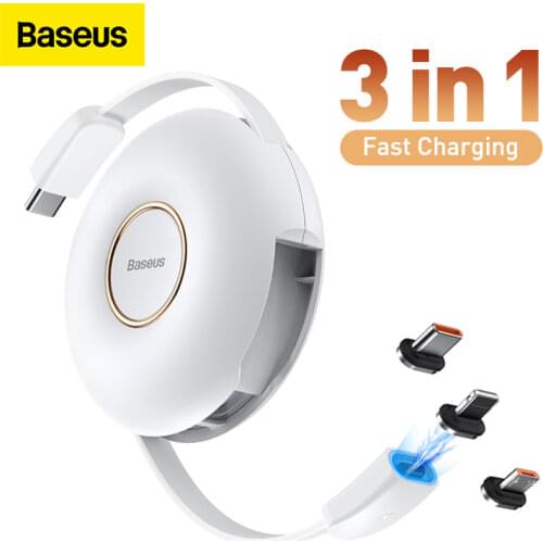 Baseus Magnetic 3 in 1 USB C Cable for iPhone 12 Charger USB Type C Fast Charging for Macbook Samsung Xiaomi Retractable Cord