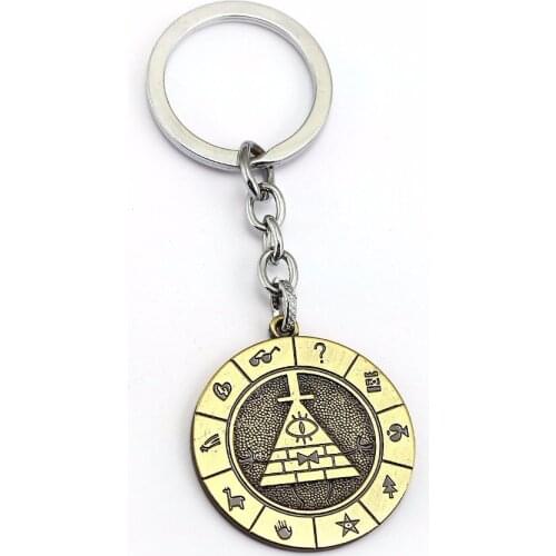 Mengtuyi Vintage Triangle Round Gold Pendant Keychain Grotesque Town Gravity Bill Time Mystery Town Keychain Accessory