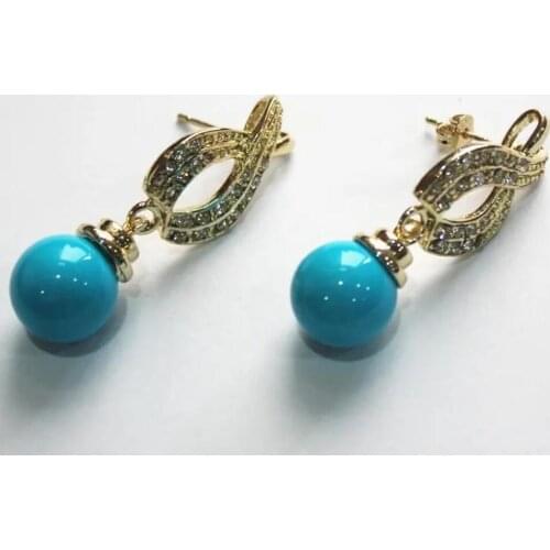 Fashion temperament female blue shell pearl 12mm gold plated earrings