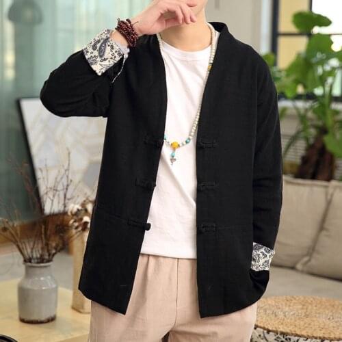 Men Linen Kimono Fashion Loose Cardigan Outerwear Vintage Coat Male Jackets Casual Solid Slim Overcoats Chinese Hanfu New