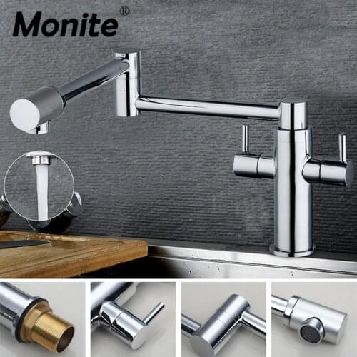Monite Swivel Kitchen Sink Faucet Single Handle Hot And Cold Mixer Tap Chrome Finish Faucet Brass Folding Deck Mounted
