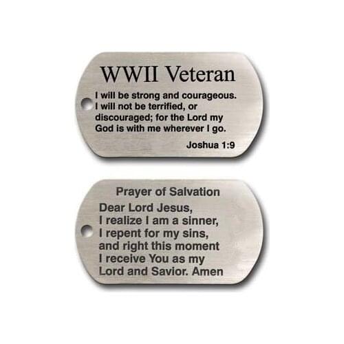 Wholesale cheap WWII Veteran Stainless Steel Dog Tag low price Joshua 1:9 Bible metal tag hot sales custom Scripture tags