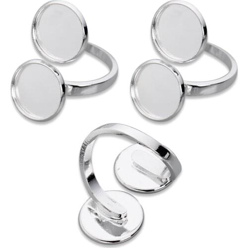 5pcs/lot 12mm High Quality Adjustable Blank Double Ring Bases Round Flatback Cabochon Ring Settings Trays For DIY Jewelry Making