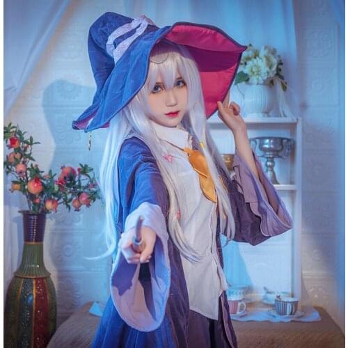 SUNXXCOS The Journey of Elaina Cosplay Elaina cosplay wigs silvery white Pink bow hairpins Synthetic Hair Heat Resistant