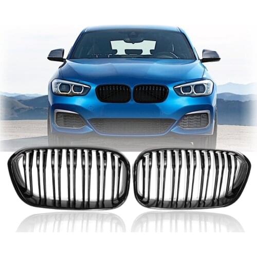 Front Racing Grill for BMW F20 F21 1 Series 2015 2016 2017 Sports Double Slat Line Kidney Grill Grille(Gloss Black )