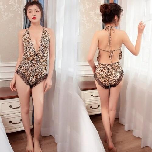 Sexy Lingerie Plus Size Body Suit Leopard Print Bodysuit Ladies Lace Bandage Backless Lingerie Sexy Clothes For Women