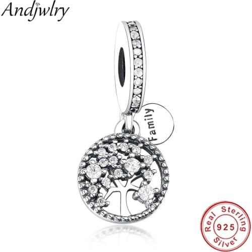 Fit Original Pandora Charm Bracelet Real 925 Sterling Silver Family Tree Dangle Charms Clear CZ Beads For Making Berloque Gift
