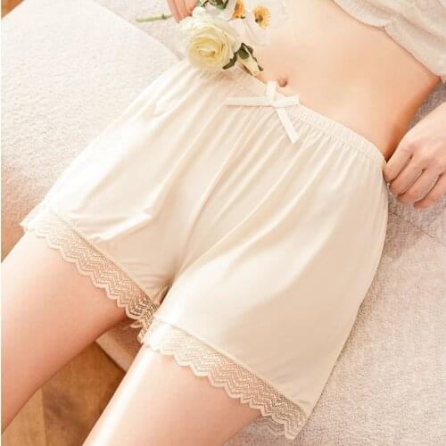Womens Safety Short Pants Anti-empty Summer Bow Lace Home Casual Shorts Under Skirt Cool Breathable Ice Silk Lady Short Pants