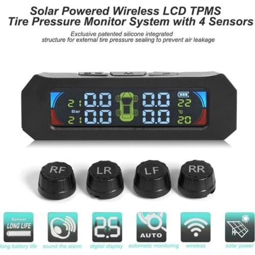 Solar Color LCD TPMS Wireless Car Tire Pressure Temperature Monitoring System With 4 Sensors Car Alarm System Tire Pressure