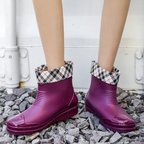 Four Seasons Fashion Outer Wear Womens Winter Water Boots Rubber Shoes Rain Boots New Ankle Boots Pure Color Purple Rain Boots
