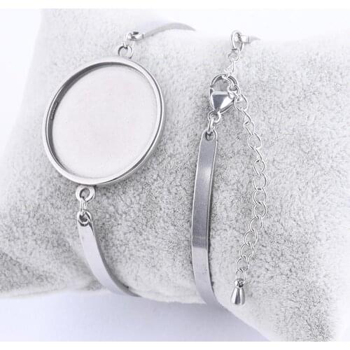 5pcs Fit 20mm 25mm Round Cabochon Bracelet Base Diy Bezel Setting Blanks For Bracelets Bangle Making Stainless Steel