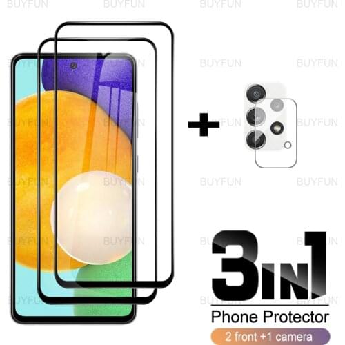 3in1 Black Edge Glass For Samsung A52 5G 6.5inch Safety Glass For samsung galaxy galaxi A32 A72 A42 A22 5G A12 camera lens film