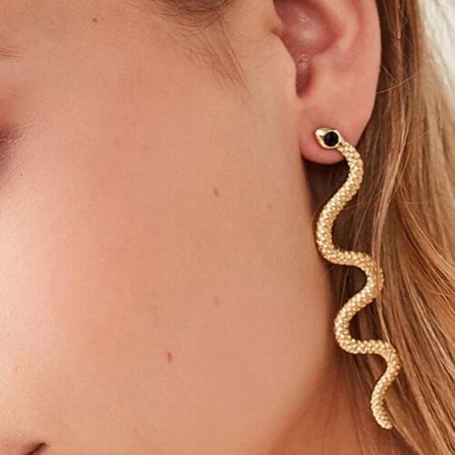 Dreamtop Punk Long Snake Earrings for Women Jewelry European Gold Color Ear Stud Handmade Womens Stud Earings Girl Gift E187
